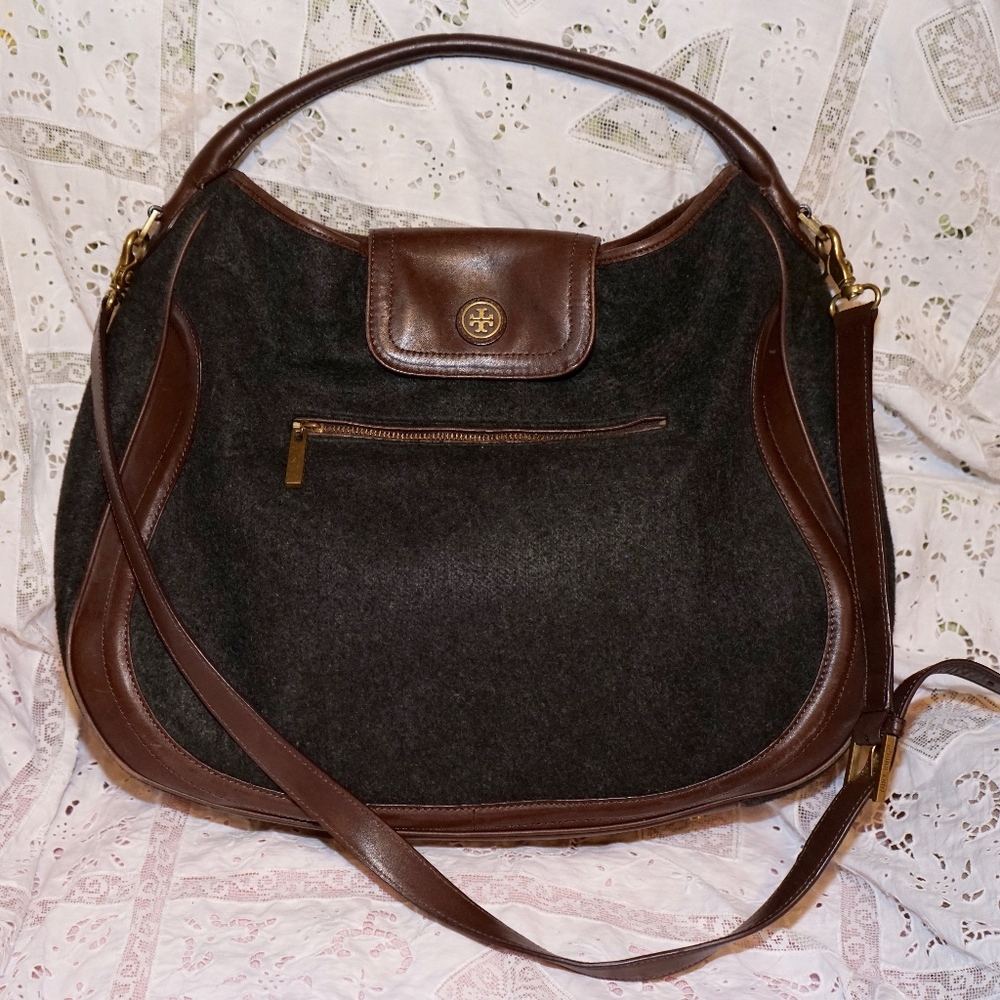 Tory Burch wool and leather hobo purse bag handbag